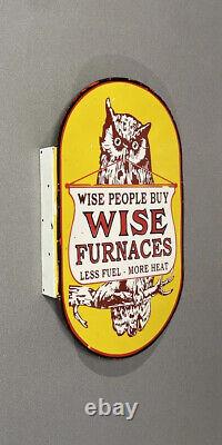 Vintage Scarce 28 Wise Owl Double Sided Flanged Porcelain Sign Car Gas Oil