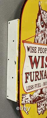 Vintage Scarce 28 Wise Owl Double Sided Flanged Porcelain Sign Car Gas Oil