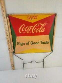 Vintage Serve Coca Cola Metal Double-sided Rack Topper Sign 16 1/2 X 15 Inch