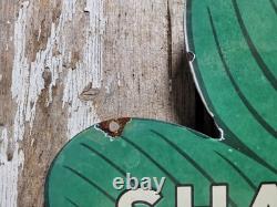 Vintage Shamrock Petrol Porcelain Sign Old 2-sided Clover Diecut Gas Station 14