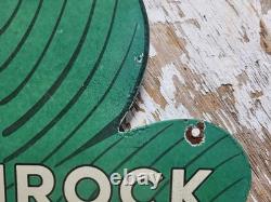 Vintage Shamrock Petrol Porcelain Sign Old 2-sided Clover Diecut Gas Station 14