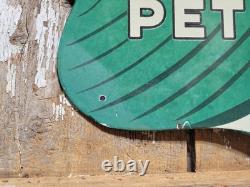 Vintage Shamrock Petrol Porcelain Sign Old 2-sided Clover Diecut Gas Station 14