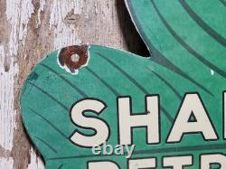 Vintage Shamrock Petrol Porcelain Sign Old 2-sided Clover Diecut Gas Station 14