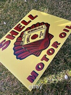 Vintage Shell Motor Oil 19 Porcelain Metal Gasoline Sign Double Sided Flanged