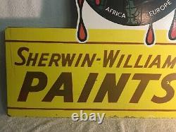 Vintage Sherwin Williams Cover The Earth porcelain double sided sign flange