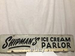 Vintage Shipman's Ice Cream Parlor Double Sided Metal Advertising Sign