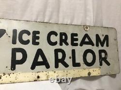 Vintage Shipman's Ice Cream Parlor Double Sided Metal Advertising Sign