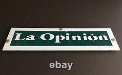 Vintage Sign La Opinion Newspaper Los Angeles, California. Double Sided