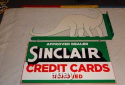 Vintage Sinclair Dinosaur Credit Card 20 Metal Enamel Gasoline Oil Flange Sign