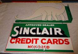 Vintage Sinclair Dinosaur Credit Card 20 Metal Enamel Gasoline Oil Flange Sign