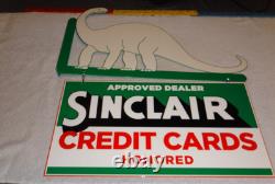 Vintage Sinclair Dinosaur Credit Card 20 Metal Enamel Gasoline Oil Flange Sign