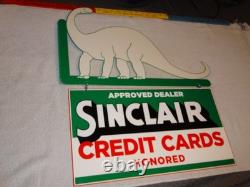 Vintage Sinclair Dinosaur Credit Card 20 Metal Enamel Gasoline Oil Flange Sign