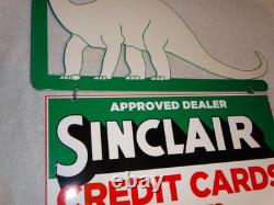 Vintage Sinclair Dinosaur Credit Card 20 Metal Enamel Gasoline Oil Flange Sign