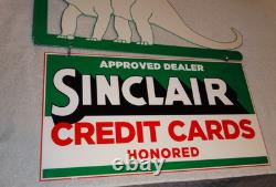 Vintage Sinclair Dinosaur Credit Card 20 Metal Enamel Gasoline Oil Flange Sign