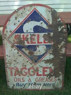 Vintage Skelly Double-Sided Porcelain Tagolene Gasoline Advertising Sign