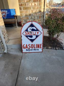 Vintage Skelly Double Sided Porcelain Tagolene Gasoline Tombstone Sign