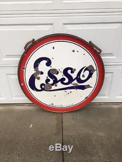 Vintage Standard Esso 36 Double Sided Porcelain Sign In Original Ring WithHangers