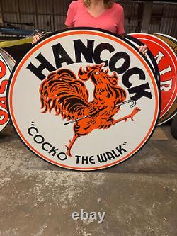 Vintage Style Steel Sign Double Sided Hancock Gasoline Oil 48