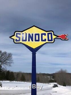 Vintage Sunoco Gas Oil Service Station Gasoline Double Sided Porcelain Pole Sign