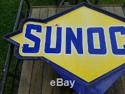 Vintage Sunoco Gas Oil Service Station Gasoline Double Sided Porcelain Pole Sign