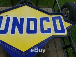 Vintage Sunoco Gas Oil Service Station Gasoline Double Sided Porcelain Pole Sign