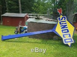 Vintage Sunoco Gas Oil Service Station Gasoline Double Sided Porcelain Pole Sign