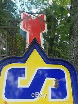 Vintage Sunoco Gas Oil Service Station Gasoline Double Sided Porcelain Pole Sign