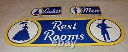 Vintage Sunoco Rest Room Double Sided Porcelain Metal Gasoline Oil Bathroom Sign