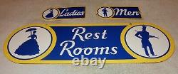 Vintage Sunoco Rest Room Double Sided Porcelain Metal Gasoline Oil Bathroom Sign