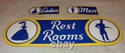 Vintage Sunoco Rest Room Double Sided Porcelain Metal Gasoline Oil Bathroom Sign