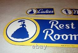 Vintage Sunoco Rest Room Double Sided Porcelain Metal Gasoline Oil Bathroom Sign