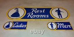 Vintage Sunoco Rest Room Double Sided Porcelain Metal Gasoline Oil Bathroom Sign