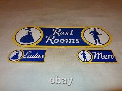 Vintage Sunoco Rest Room Double Sided Porcelain Metal Gasoline Oil Bathroom Sign