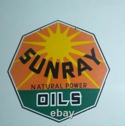 Vintage Sunray Oils Double Sided 30 Inch Die Cut Porcelain Enamel Sign