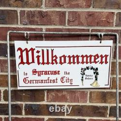Vintage Syracuse Nebraska Germanfest Double Sided Metal Stake Sign Willkommen