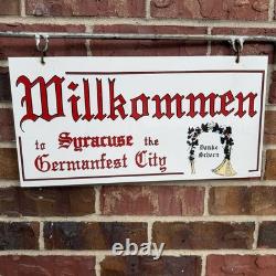 Vintage Syracuse Nebraska Germanfest Double Sided Metal Stake Sign Willkommen