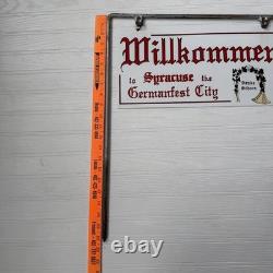 Vintage Syracuse Nebraska Germanfest Double Sided Metal Stake Sign Willkommen