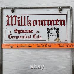 Vintage Syracuse Nebraska Germanfest Double Sided Metal Stake Sign Willkommen