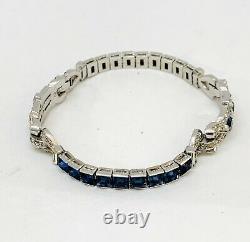 Vintage TRIFARI Art Deco Double Sided Bracelet w Sapphire Colored Stones Signed