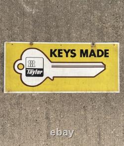 Vintage Taylor Lock Co. Keys Made Hardware Store Key Sign Metal Double Sided