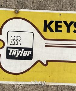 Vintage Taylor Lock Co. Keys Made Hardware Store Key Sign Metal Double Sided