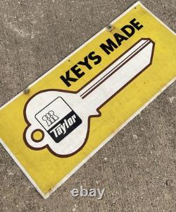 Vintage Taylor Lock Co. Keys Made Hardware Store Key Sign Metal Double Sided