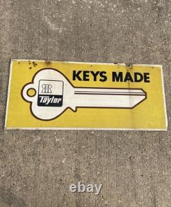 Vintage Taylor Lock Co. Keys Made Hardware Store Key Sign Metal Double Sided