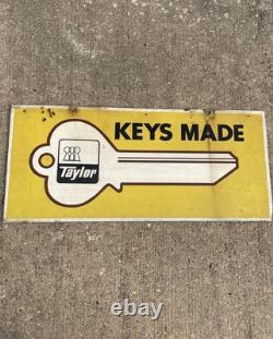 Vintage Taylor Lock Co. Keys Made Hardware Store Key Sign Metal Double Sided