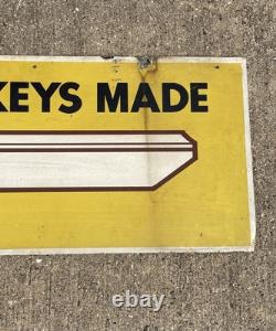 Vintage Taylor Lock Co. Keys Made Hardware Store Key Sign Metal Double Sided