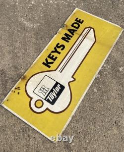 Vintage Taylor Lock Co. Keys Made Hardware Store Key Sign Metal Double Sided