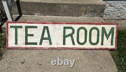 Vintage Tea Room Handpainted Wood Advertising Sign Double Sided 1940's