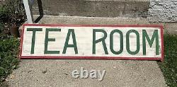 Vintage Tea Room Handpainted Wood Advertising Sign Double Sided 1940's