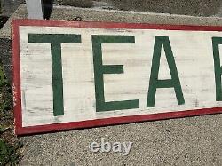 Vintage Tea Room Handpainted Wood Advertising Sign Double Sided 1940's