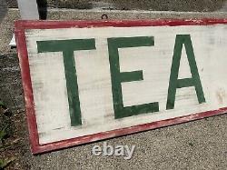 Vintage Tea Room Handpainted Wood Advertising Sign Double Sided 1940's